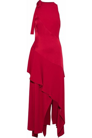 Crimson Layered ruffled satin and crepe midi dress | Sale up to 70% off | THE OUTNET | ANTONIO BERARDI | THE OUTNET