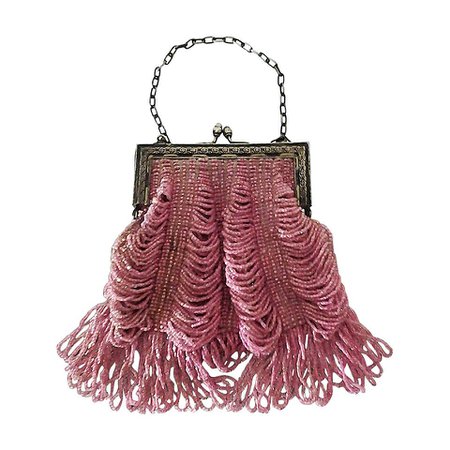 1920s Rose Glass Beaded Metal Frame Handbag For Sale at 1stdibs