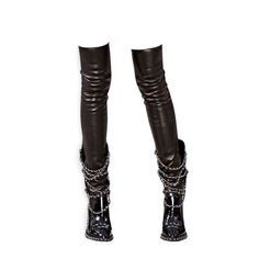 thigh high black leather boots with straps