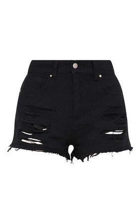 Black Elana Bum Rip Denim Hot Pants | PrettyLittleThing