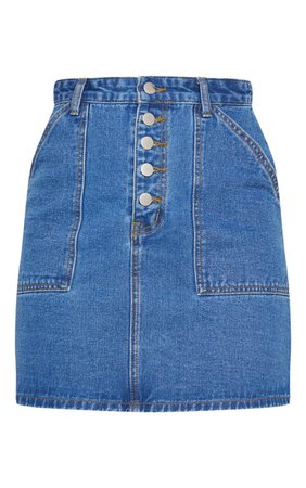 Mid Blue Wash Button Up Denim Skirt | PrettyLittleThing USA