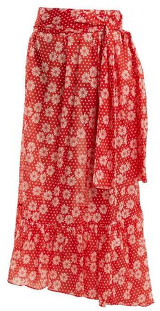 Nicole Floral Print Asymmetric Hem Skirt - Womens - Red Multi
