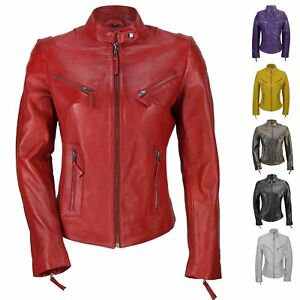 Ladies Womens Genuine Real Leather Vintage Slim Fit Red Brown Biker Jacket | eBay