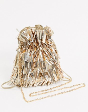 ASOS DESIGN pouch clutch bag gold shard sequins | ASOS