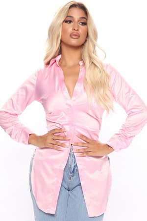 Run This Show Satin Shirt - Pink, Shirts & Blouses | Fashion Nova
