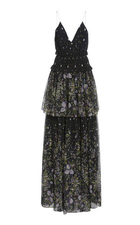 AMUR Mariposa Floral-Print Silk-Blend Gown