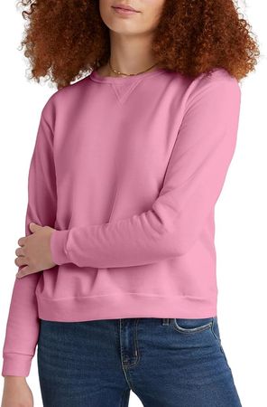 Hanes Women's Ecosmart V-notch Crewneck Sweatshirt, Fleece Pullover Sweatshirt for Women at Amazon Women’s Clothing store