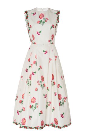 Andrew Gn Pleated Floral-Print Satin Dress | Moda Operandi