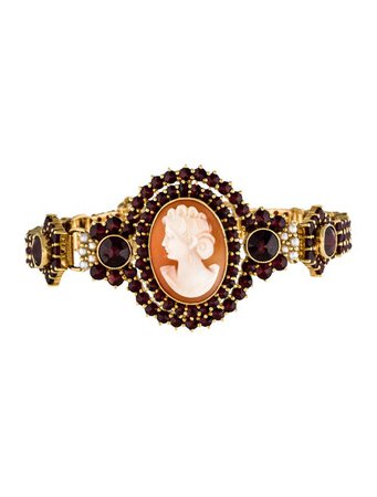 Bracelet 18K Shell, Garnet & Pearl Cameo Bracelet - Bracelets - BRACE23662 | The RealReal