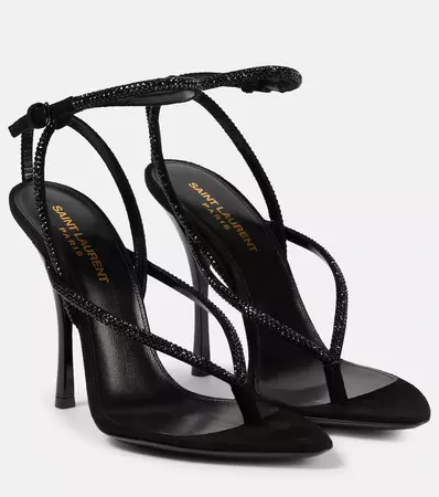 Nadja Embellished Suede Sandals in Black - Saint Laurent | Mytheresa