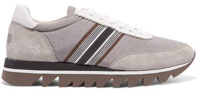 Embellished Voile, Suede And Leather Sneakers - Gray