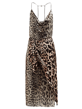 PACO RABANNE Leopard Chain-mail And Satin Dress In Multicoloured