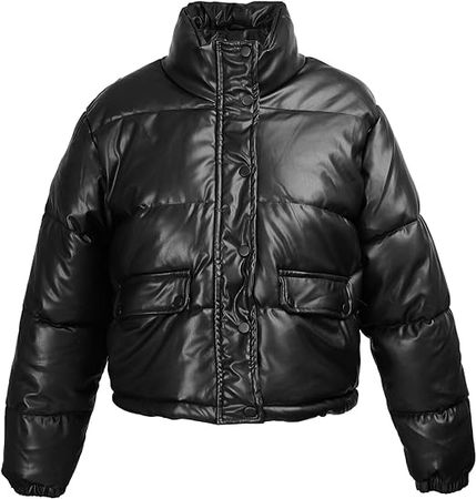 Nothinchan Women's Cropped Puffer Jacket Tight Short Winter Stand Collar Zip Up Warm Down Coats at Amazon Women's Coats Shop