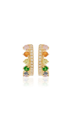 Mini Chloe 14k Yellow Gold Diamond, Sapphire Huggie Earrings By Ef Collection | Moda Operandi