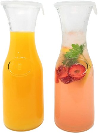 Amazon.com: Juego de jarra de vidrio de 1 L, cuchara y ceniza; jarra de vino, agua, Mimosa con tapas de silicona (3): Kitchen & Dining