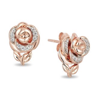 Enchanted Disney Belle 0.084 CT. T.W. Diamond Rose Stud Earrings in 10K Rose Gold | Diamond Earrings | Earrings | Peoples Jewellers