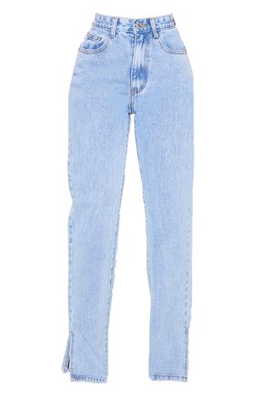 Petite Bleach Wash Split Hem Jeans | Petite | PrettyLittleThing