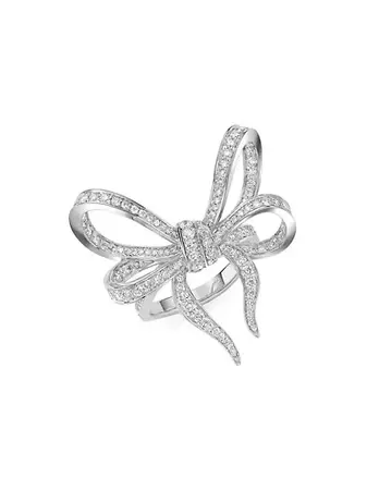 Shop Vanleles Lyla's Bow 18K White Gold & 1.45 TCW Diamond Cocktail Ring | Saks Fifth Avenue