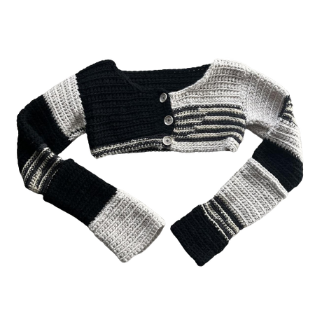 Black White Knit Cropped Cardigan