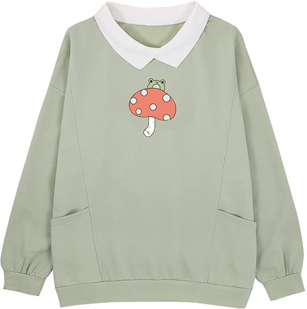 Women Frog Sweatshirt Kawaii Mushroom Cute Oversize Pullover Hoodie Teen Girl Aesthetic Cottagecore Clothes Pocket Tops (Small, Pink) at Amazon Women’s Clothing store