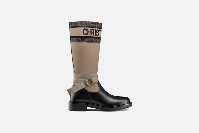 D-Major Boot Taupe and Black Technical Fabric and Black Calfskin | DIOR