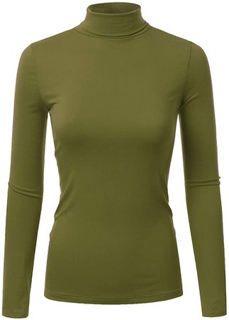 Doublju Soft Knit Turtleneck T-Shirt Top for Women with Plus Size Olive Large at Amazon Women’s Clothing store