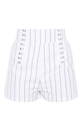 White Pinstripe Hook & Eye Detail Tailored Short - Skirts & Shorts - New In | PrettyLittleThing