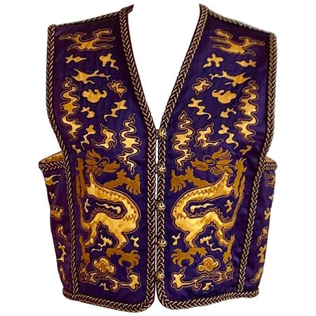 Yves Saint Laurent Vintage Purple and Gold Dragon Print Cropped Vest 1960s 1970s For Sale at 1stdibs
