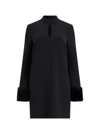 Whisper Ruth Faux Fur Trim Mini Dress Blackout | French Connection US