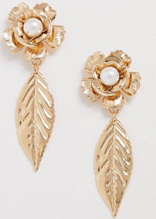 flower pearl leaf earrings