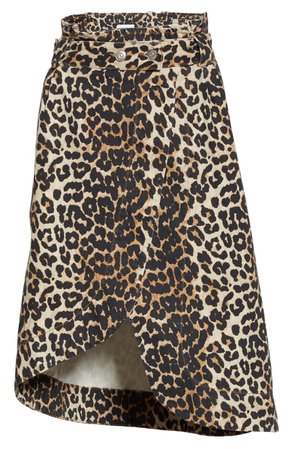 Ganni Leopard Print Asymmetrical Denim Wrap Skirt | Nordstrom