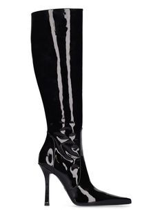 black shiny pvc knee high boots