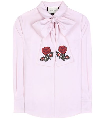 Pussy-bow cotton blouse