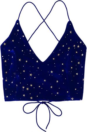 Verdusa Women's Velvet Galaxy Print Crisscross Back Spaghetti Strap Crop Cami Top Royal Blue XL at Amazon Women’s Clothing store