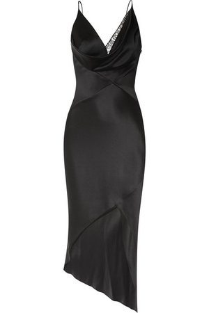 Cushnie | Asymmetric lace-trimmed silk-satin wrap midi dress | NET-A-PORTER.COM