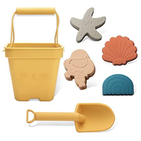 Amazon.com: ECO Friendly Living - Silicone Modern Beach Toys for Sand, Pool OR Bath Time- Includes Organic Cotton Bag, Heart, Rainbow, Turtle, Seashell, Star Molds, Shovel and Bucket - Play-Set (8pc) : Toys & Games
