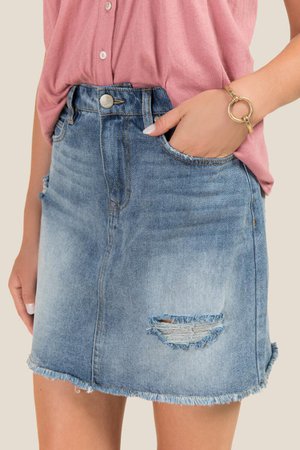 Joanne Ripped Mini Denim Skirt | francesca's