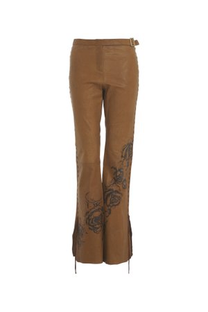 Roberto Cavalli, brown leather trousers with floral design