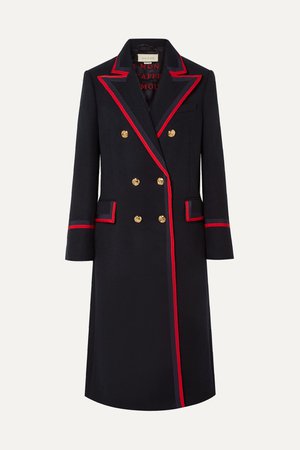 Navy Grosgrain-trimmed wool-blend coat | Gucci | NET-A-PORTER