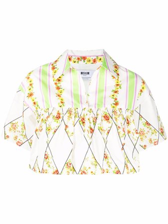MSGM Graphic floral-print Cropped Shirt - Farfetch