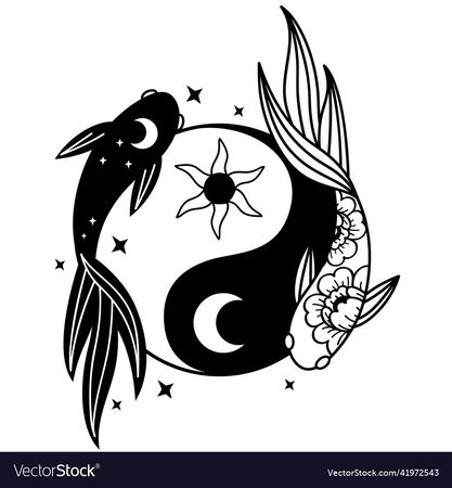 Black and white two koi carp fishes and yin yang Vector Image