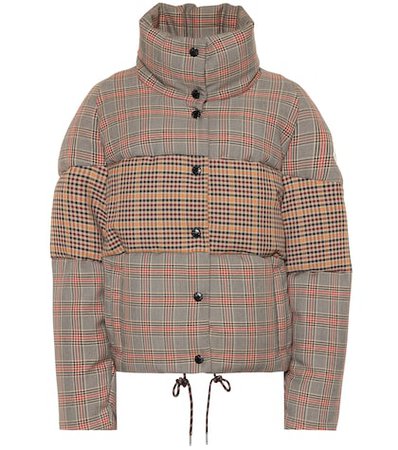 Checked wool-blend down jacket