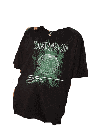 Grunge Dimension Science Cyber Aesthetic Black Short Sleeved Graphic T-shirt