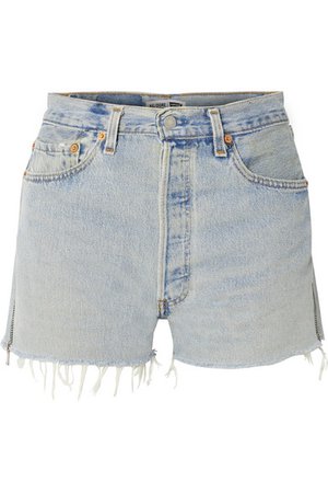 RE/DONE | + Levi's zip-embellished frayed denim shorts | NET-A-PORTER.COM