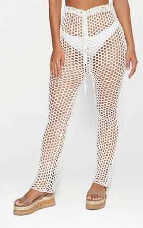 White Crochet Trousers | Knitwear | PrettyLittleThing