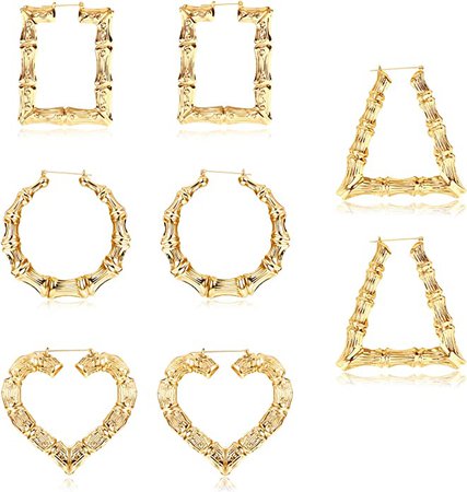 Amazon.com: Udalyn 4 Pairs Bamboo Hoop Earrings for Women Large Heart Square Geometric Earrings Oversized Gold Bamboo Hoop Earrings Set Hip-Pop Jewelry Fashion Party Costume Accessory: Clothing, Shoes & Jewelry
