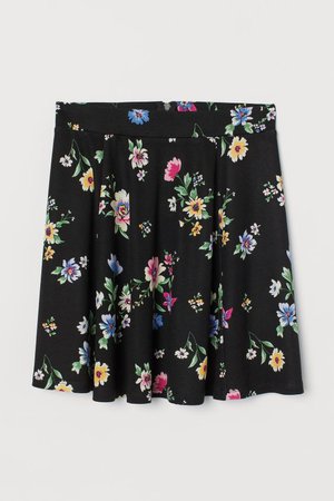 Skater Skirt - Black/pink floral - Ladies | H&M US