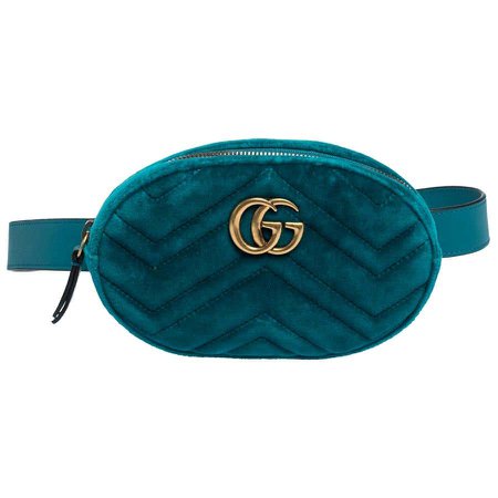 Gucci Turquoise Matelasse Velvet GG Marmont Belt Bag For Sale at 1stDibs