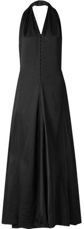 Draped Satin Halterneck Maxi Dress - Black