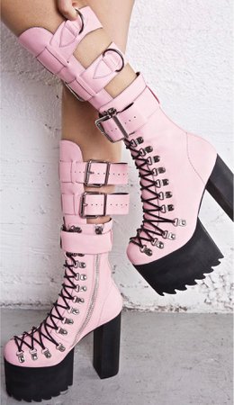 pink heeled boots.